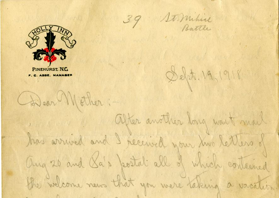 Letter from Charles F. Coughlin to his mother, September 19, 1918